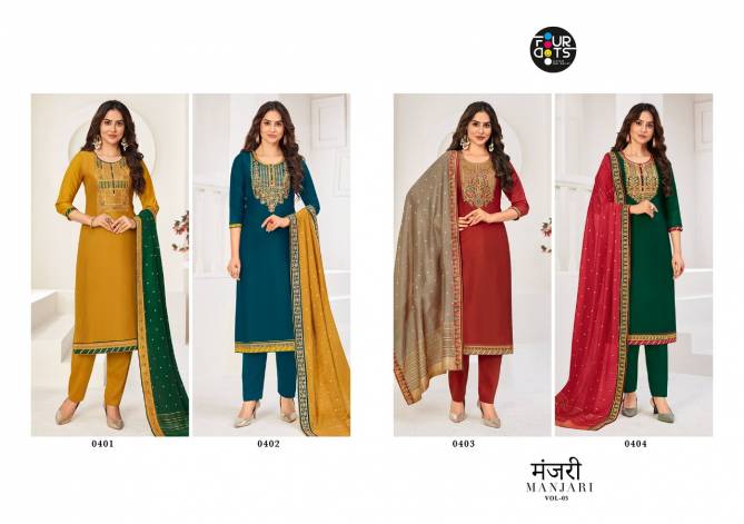 Four Dots Manjari 5 Festive Wear Silk Cording Embroidery Designer Dress Material Collection
